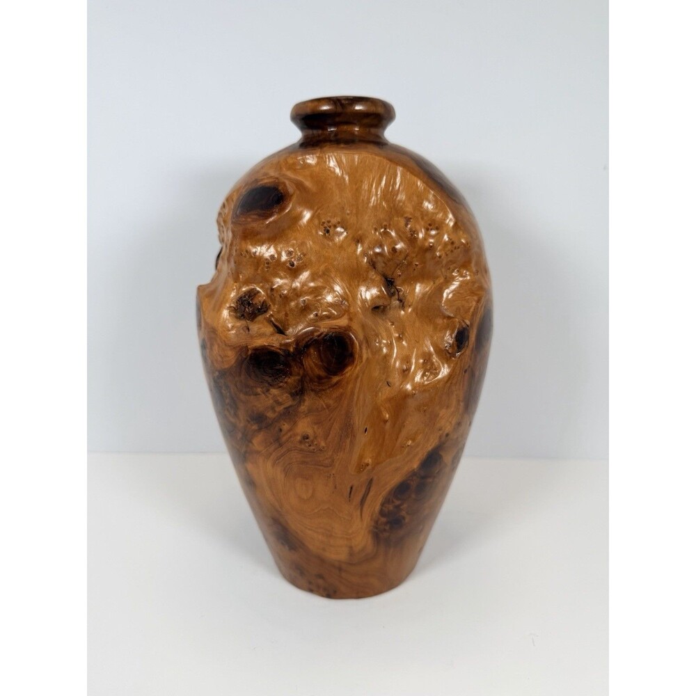 Burl Wood Vase hand turned Vintage sculptural decor piece